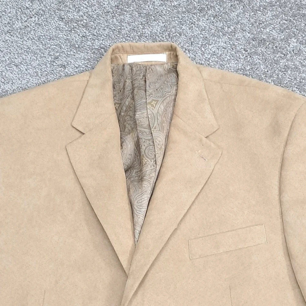 Chaps Mens 42L‎ Tan Faux Suede Two Button Blazer Sport Coat Paisley Lining 6601